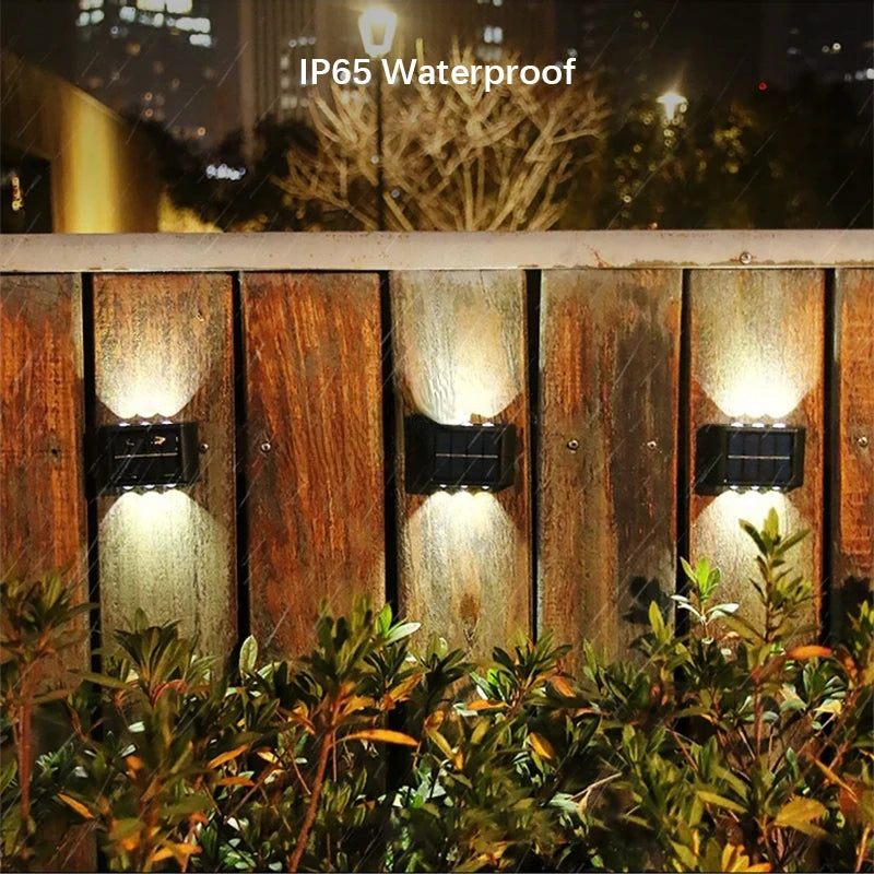 Solar Outdoor Wall Light – Dual Direction 6 LEDs – Waterproof for Columns, Walls, Garden & Patio Lighting
