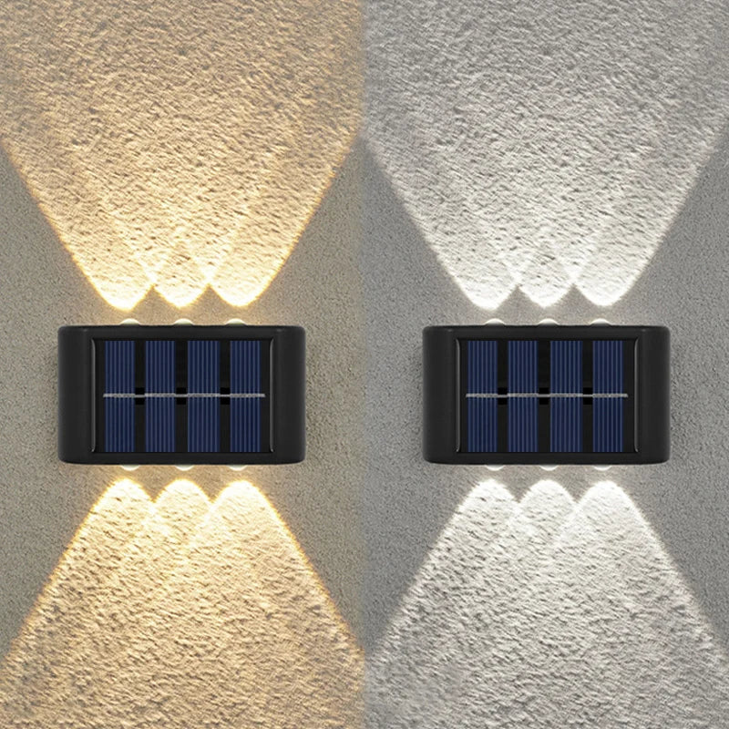 Solar Outdoor Wall Light – Dual Direction 6 LEDs – Waterproof for Columns, Walls, Garden & Patio Lighting