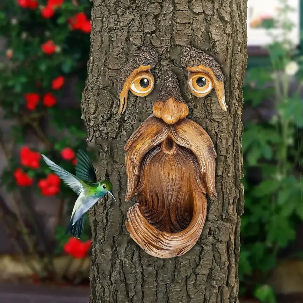 Old Man Tree Face Hugger – Whimsical Garden Sculpture for Outdoor Tree Decoration