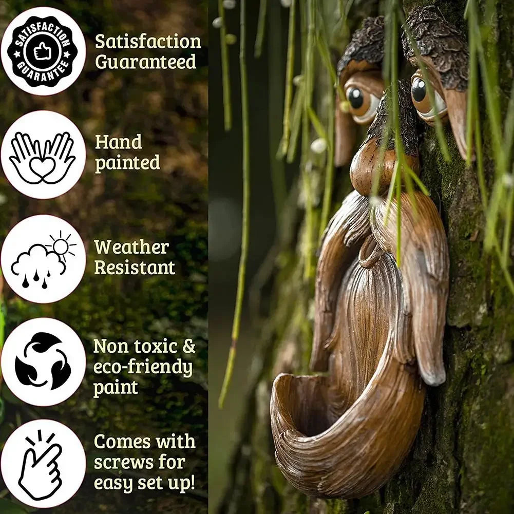 Old Man Tree Face Hugger – Whimsical Garden Sculpture for Outdoor Tree Decoration