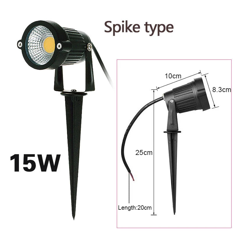 Garten-Erdspießstrahler – COB-LED 5 W bis 15 W – IP65-wasserdichter Strahler für Bäume, Büsche und Landschaftsbeleuchtung (AC/DC-Optionen)