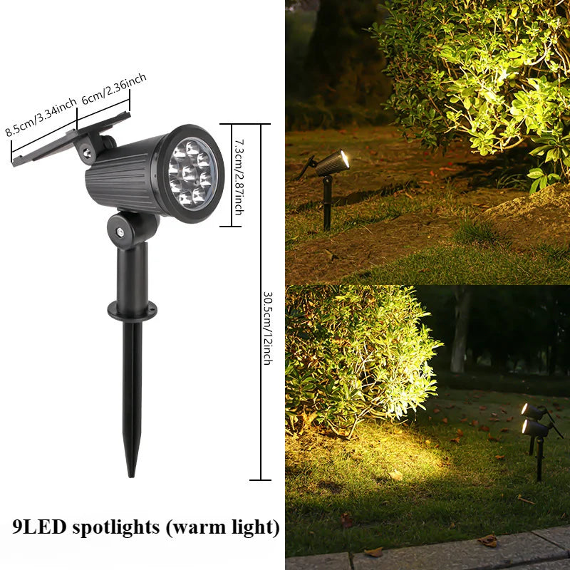 Garden Solar Spotlight, 9 LEDs, Waterproof, Easy Installation
