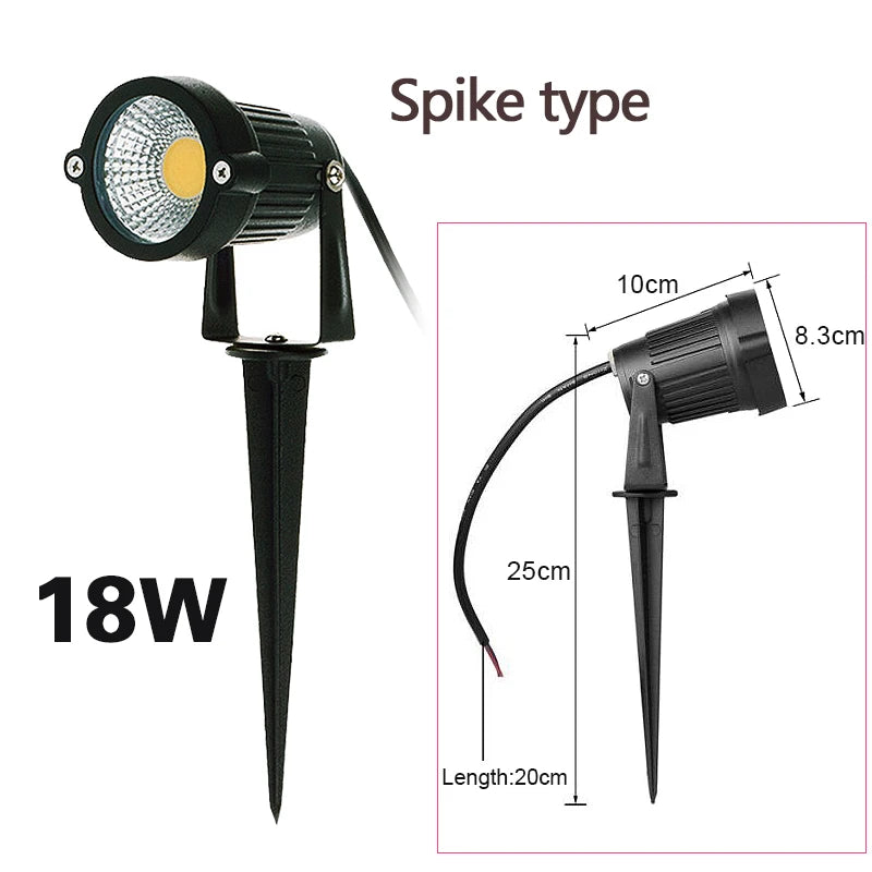 Garten-Erdspießstrahler – COB-LED 5 W bis 15 W – IP65-wasserdichter Strahler für Bäume, Büsche und Landschaftsbeleuchtung (AC/DC-Optionen)